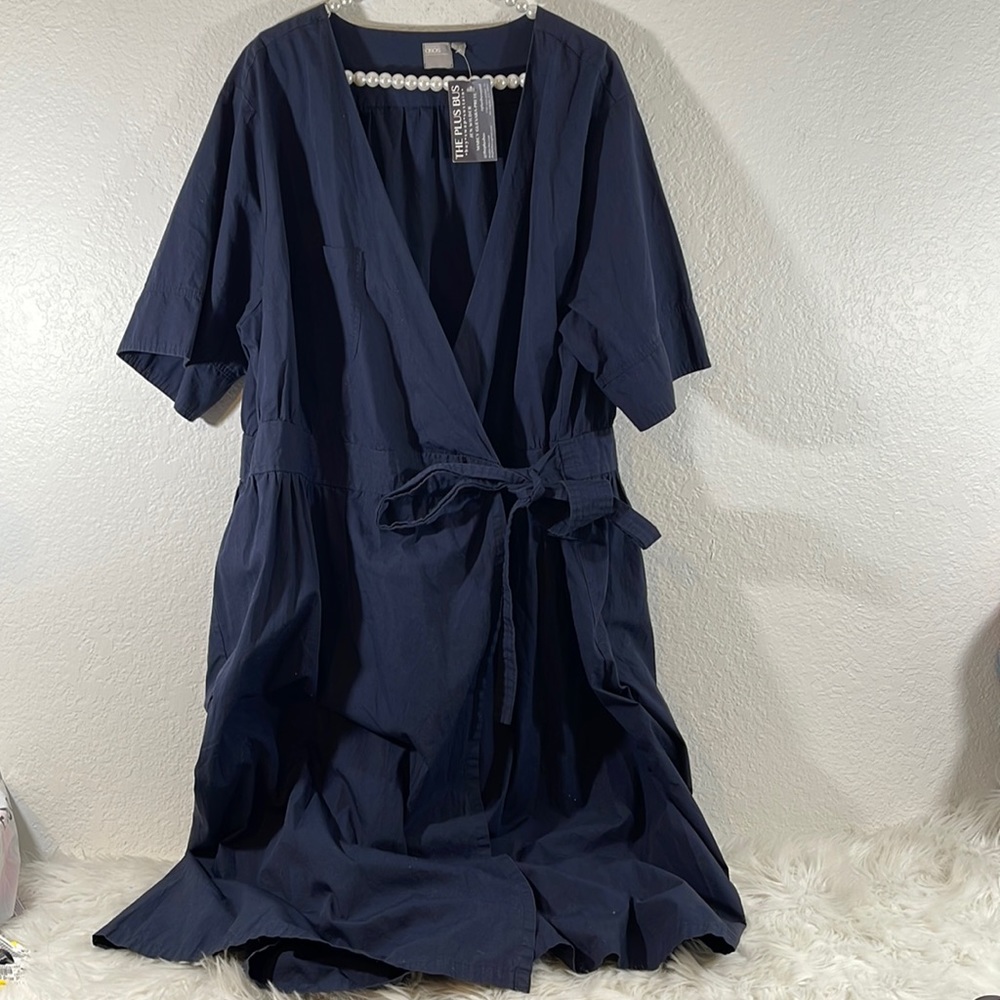 ASOS V-Neck Wrap Dark Blue Maxi Dress Short Sleeve Size 24